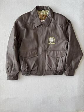 Vintage 90s North American Hunting Club Life Member Leather Bomber Jacket Men M